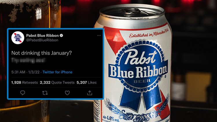 Pabst Blue Ribbon 罐头带有推文插图