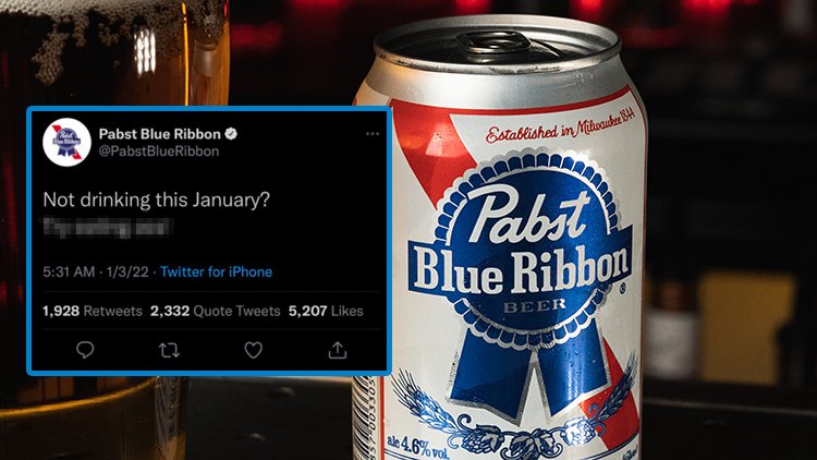 Pabst Blue Ribbon Tweets 然后删除'Eating Ass' 玩笑 Pabst Blue Ribbon 罐头带有推文插图