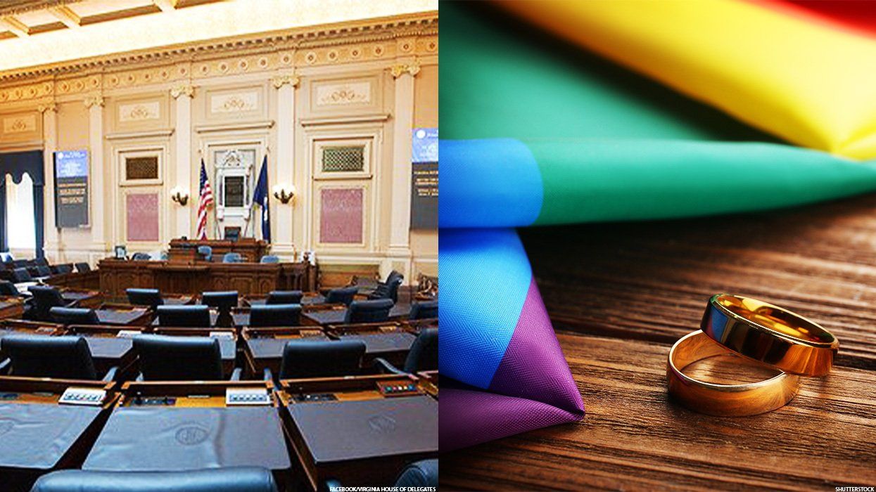 彩虹旗旁边的弗吉尼亚立法机构和结婚戒指